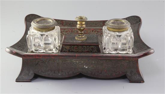 A William IV ormolu and red boullework ink stand, width 14in. depth 11.5in.